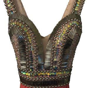 Pink Embellished Bodice Floor Length Prom Dress